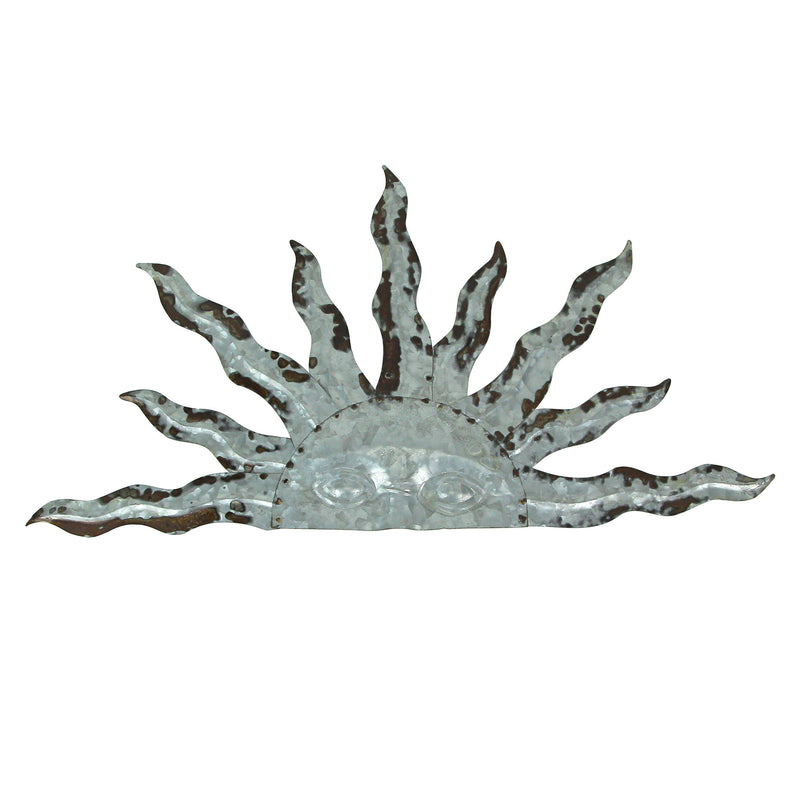 Galvanized Grey Metal Celestial Rising Sun Face Wall Hanging Art - Rustic Farmhouse Style Home and Garden Decor Plaque with