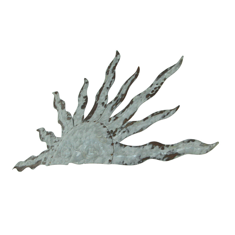 Galvanized Grey Metal Celestial Rising Sun Face Wall Hanging Art - Rustic Farmhouse Style Home and Garden Decor Plaque with