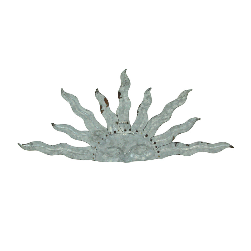 Galvanized Grey Metal Celestial Rising Sun Face Wall Hanging Art - Rustic Farmhouse Style Home and Garden Decor Plaque with
