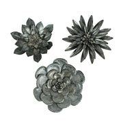 Set of 3 Galvanized Metal Flower Wall Hanging Sculptures Home Decor Floral Art 10 Inches High - Nature Accents For Country or