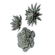 Set of 3 Galvanized Metal Flower Wall Hanging Sculptures Home Decor Floral Art 10 Inches High - Nature Accents For Country or