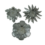 Set of 3 Galvanized Metal Flower Wall Hanging Sculptures Home Decor Floral Art 10 Inches High - Nature Accents For Country or