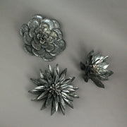 Set of 3 Galvanized Metal Flower Wall Hanging Sculptures Home Decor Floral Art 10 Inches High - Nature Accents For Country or