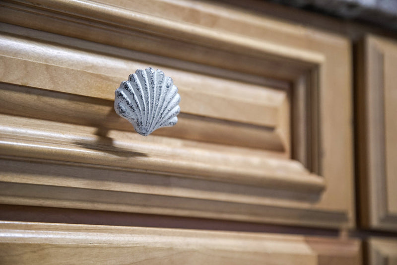 White - Image 6 - Set of 6 Antique White Cast Iron Scallop Sea Shell Drawer Pulls Nautical Cabinet Knobs - 2 Inches Long -