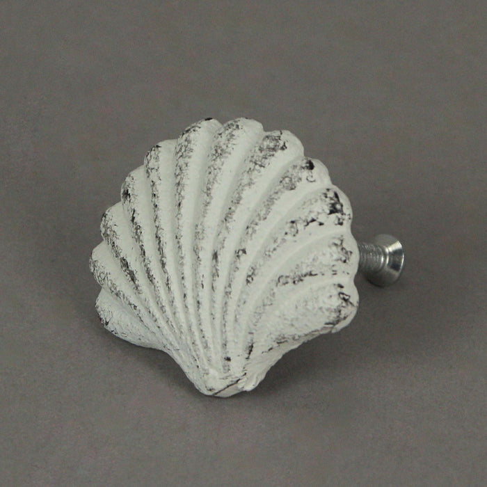 White - Image 9 - Set of 6 Antique White Cast Iron Scallop Sea Shell Drawer Pulls Nautical Cabinet Knobs - 2 Inches Long -