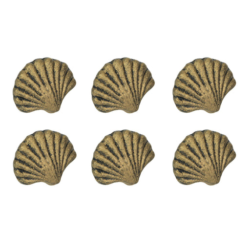 Gold - Image 1 - Set of 6 Antique Gold Cast Iron Scallop Sea Shell Drawer Pulls Nautical Cabinet Knobs - 2 Inches Long -