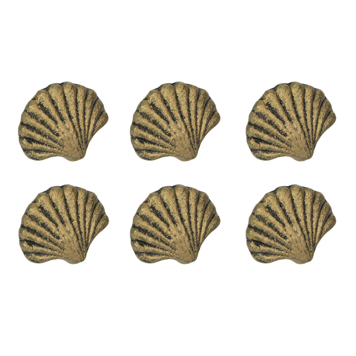 Gold - Image 1 - Set of 6 Gold Cast Iron Scallop Sea Shell Drawer Pulls Nautical Cabinet Knobs Nautical Décor