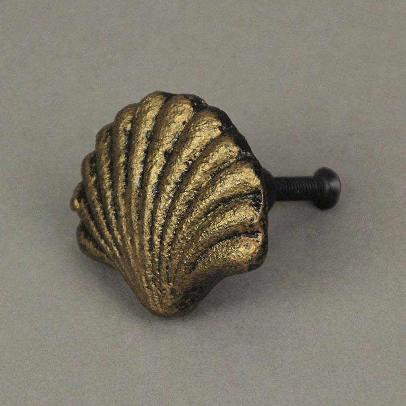 Gold - Image 7 - Set of 6 Antique Gold Cast Iron Scallop Sea Shell Drawer Pulls Nautical Cabinet Knobs - 2 Inches Long -
