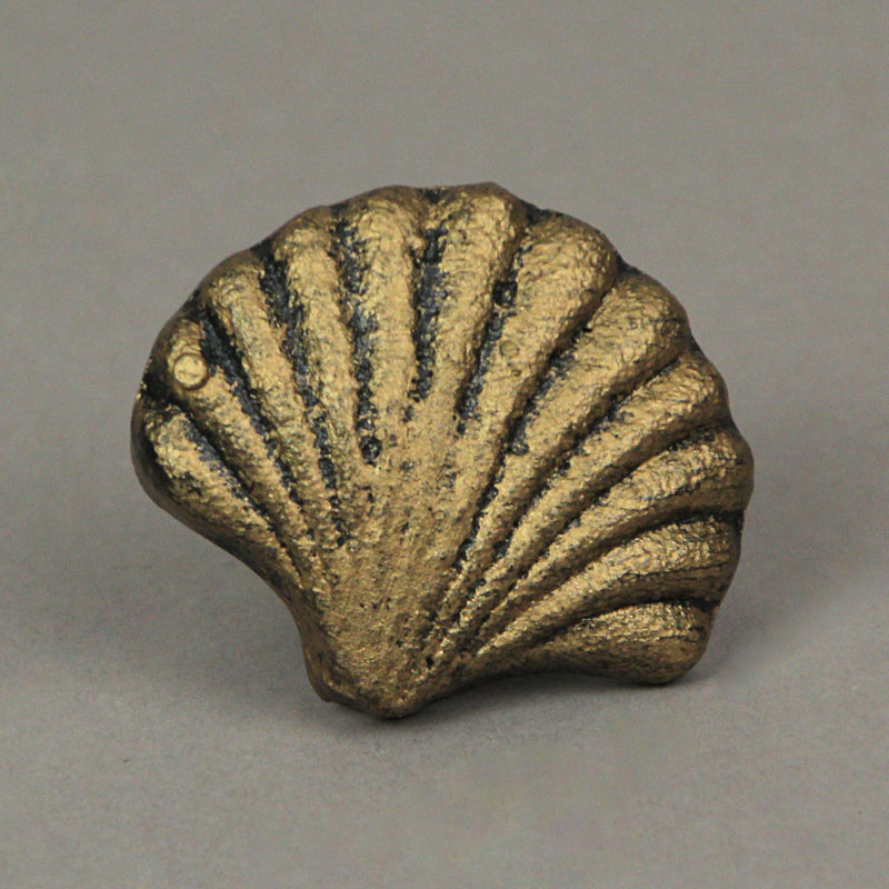 Gold - Image 6 - Set of 6 Antique Gold Cast Iron Scallop Sea Shell Drawer Pulls Nautical Cabinet Knobs - 2 Inches Long -