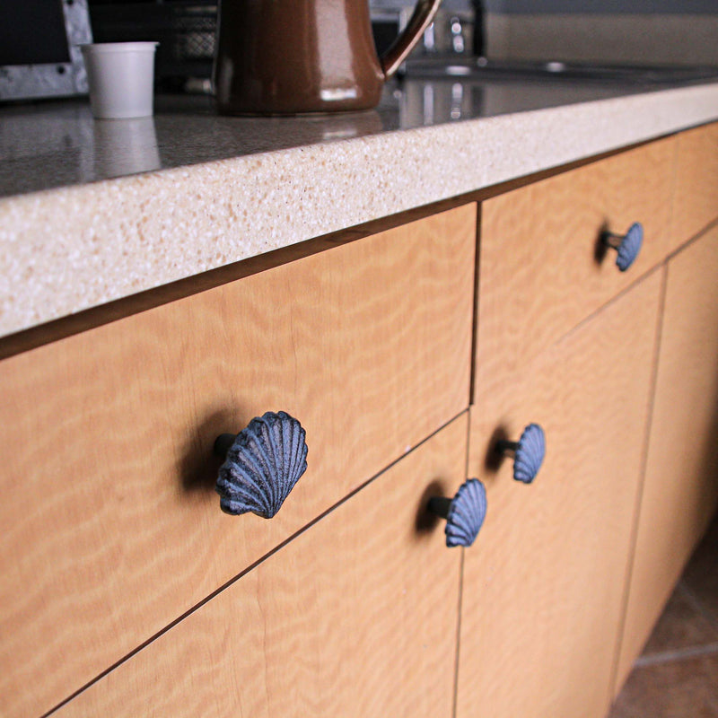 Light Blue - Image 5 - Set of 6 Blue Cast Iron Scallop Sea Shell Drawer Pulls Nautical Cabinet Knobs - 2 Inches Long -