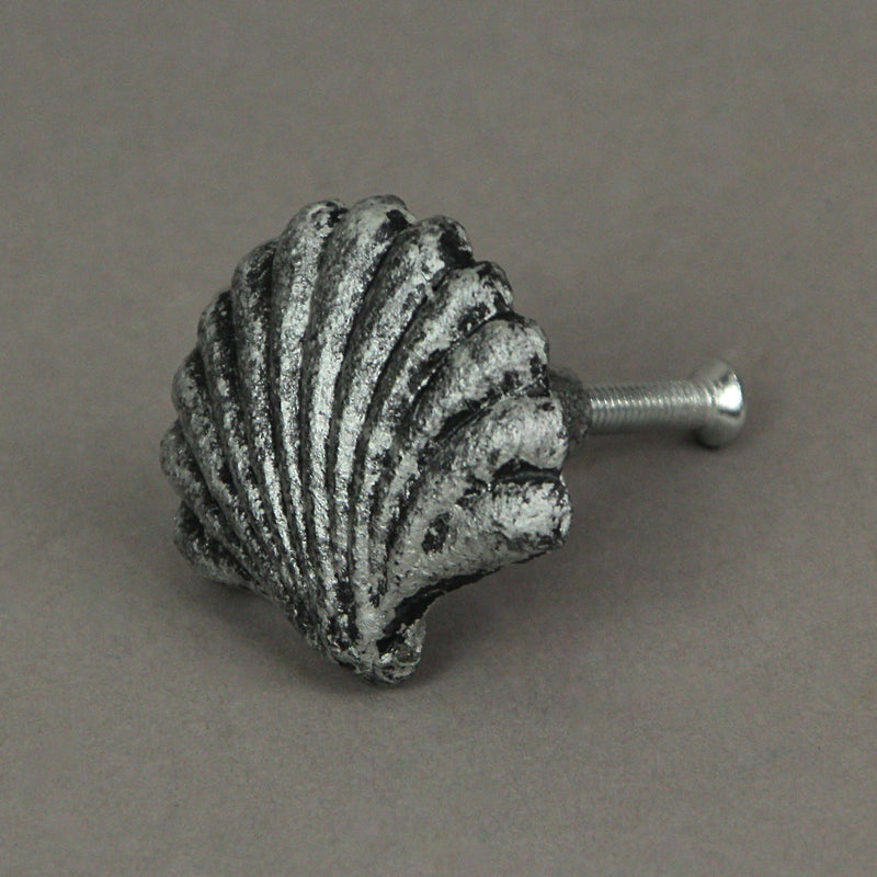 Silver - Image 7 - Set of 6 Antique Silver Cast Iron Scallop Sea Shell Drawer Pulls Nautical Cabinet Knobs - 2 Inches Long -