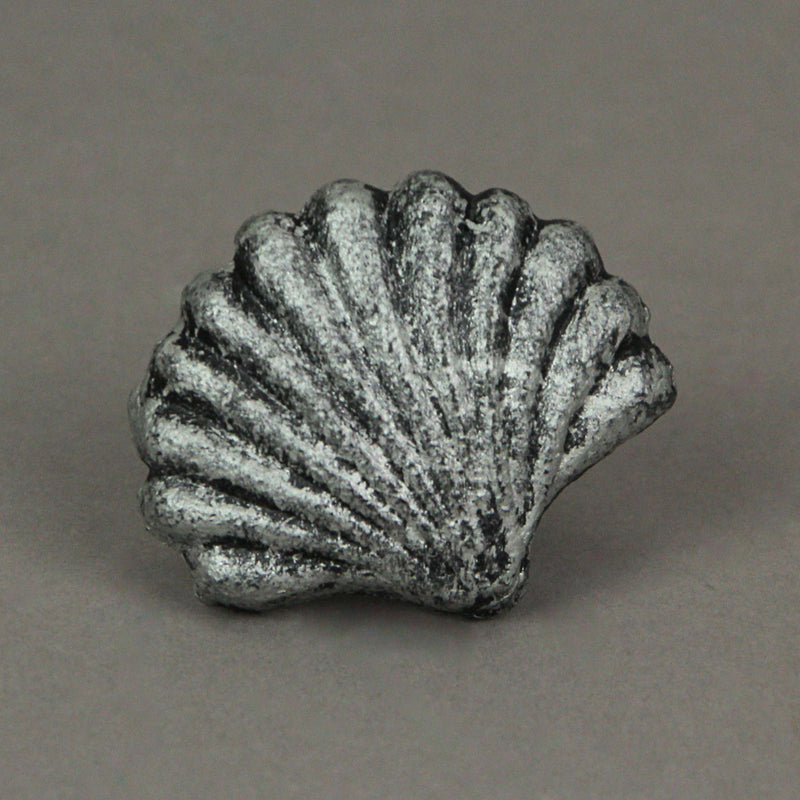 Silver - Image 8 - Set of 6 Antique Silver Cast Iron Scallop Sea Shell Drawer Pulls Nautical Cabinet Knobs - 2 Inches Long -