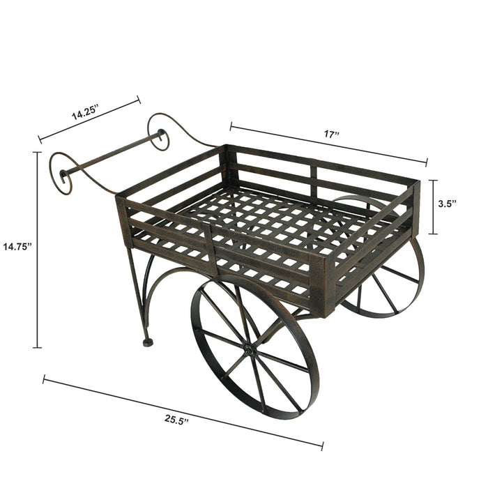 Metal - Image 9 - Charming Rustic Brown Metal Wagon Cart Plant Stand and Flower Holder - Transform Your Indoor and Outdoor