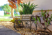 Metal - Image 4 - Charming Rustic Brown Metal Wagon Cart Plant Stand and Flower Holder - Transform Your Indoor and Outdoor