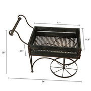 Dark Wood & Metal - Image 2 - 24-Inch Rustic Black Wood and Metal Wagon Cart-Style Plant Stand / Holder Featuring a 17in x
