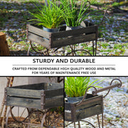 Dark Wood & Metal - Image 3 - 24-Inch Rustic Black Wood and Metal Wagon Cart-Style Plant Stand / Holder Featuring a 17in x