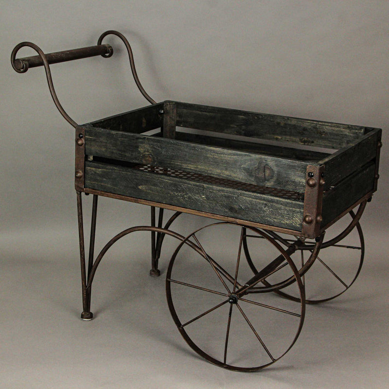 Dark Wood & Metal - Image 9 - 24-Inch Rustic Black Wood and Metal Wagon Cart-Style Plant Stand / Holder Featuring a 17in x