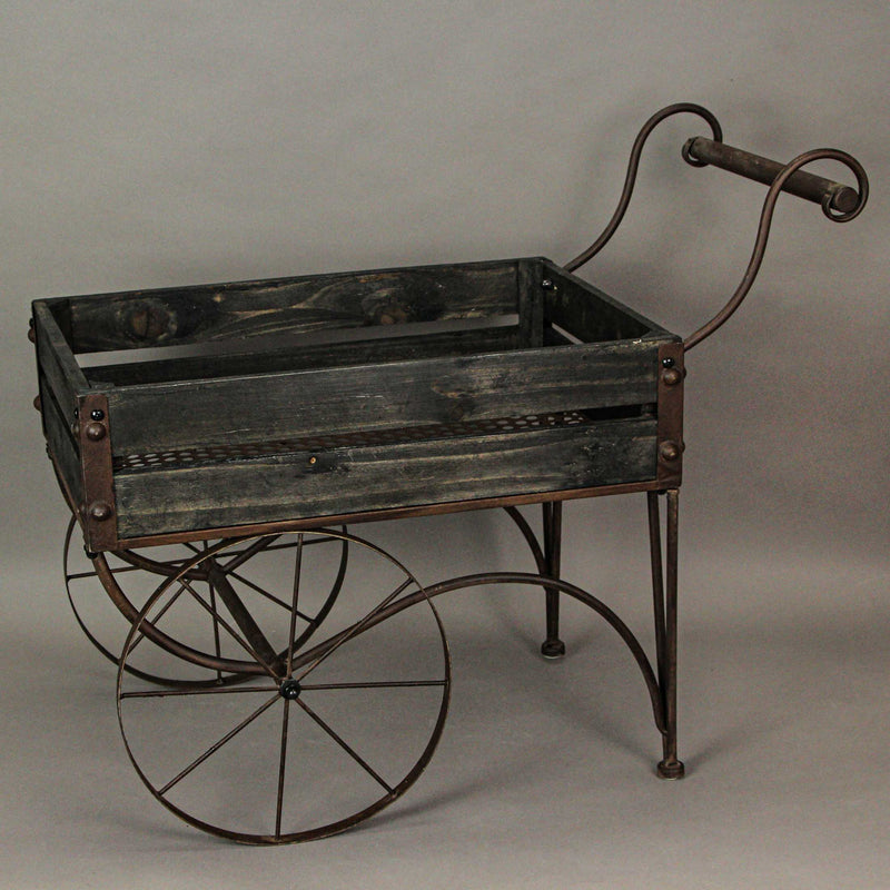 Dark Wood & Metal - Image 10 - 24-Inch Rustic Black Wood and Metal Wagon Cart-Style Plant Stand / Holder Featuring a 17in x