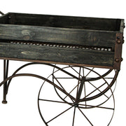 Dark Wood & Metal - Image 8 - 24-Inch Rustic Black Wood and Metal Wagon Cart-Style Plant Stand / Holder Featuring a 17in x