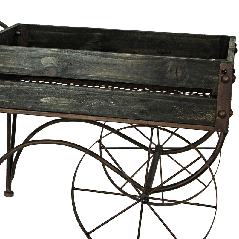 Dark Wood & Metal - Image 8 - 24-Inch Rustic Black Wood and Metal Wagon Cart-Style Plant Stand / Holder Featuring a 17in x
