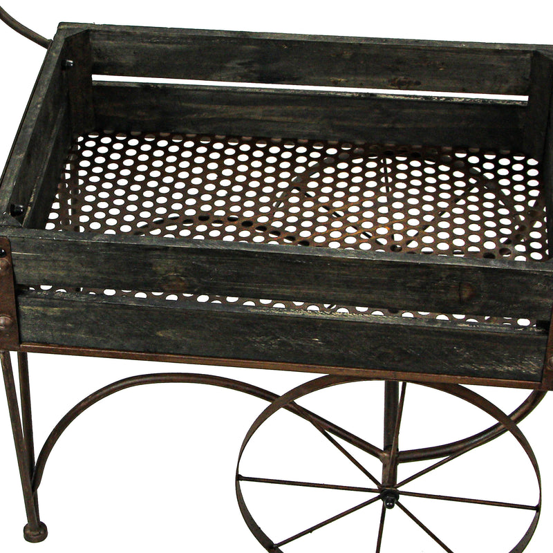 Dark Wood & Metal - Image 7 - 24-Inch Rustic Black Wood and Metal Wagon Cart-Style Plant Stand / Holder Featuring a 17in x