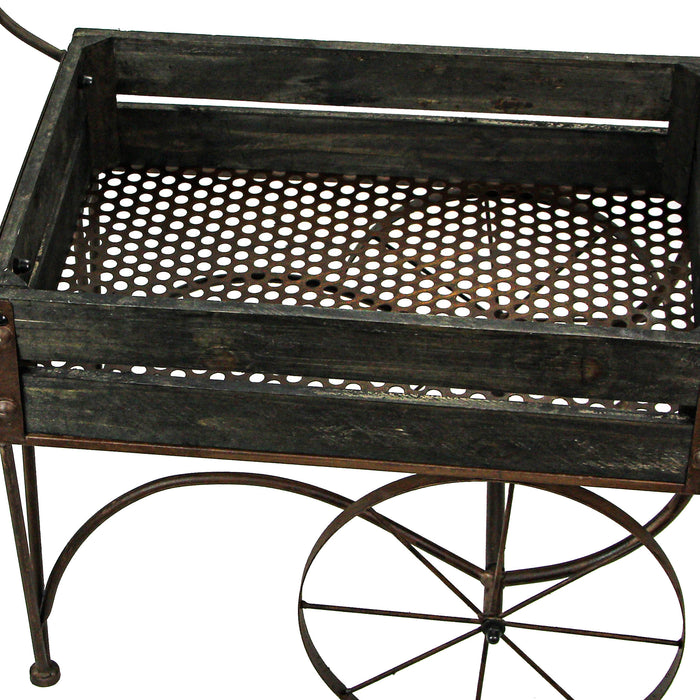Dark Wood & Metal - Image 6 - 24-Inch Rustic Black Wood and Metal Wagon Cart-Style Plant Stand / Holder Featuring a 17in x