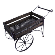 Wood And Metal - Image 2 - 24-Inch Long Light Brown Wood & Metal Wagon Planter - Rustic Indoor Outdoor Plant Stand for Your