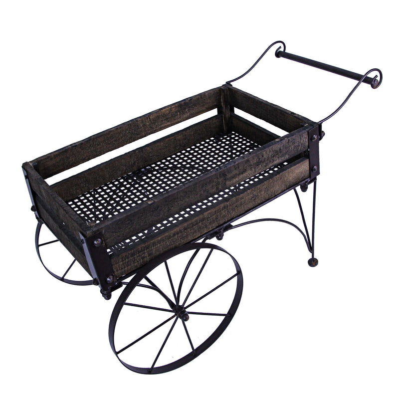 Wood And Metal - Image 2 - 24-Inch Long Light Brown Wood & Metal Wagon Planter - Rustic Indoor Outdoor Plant Stand for Your