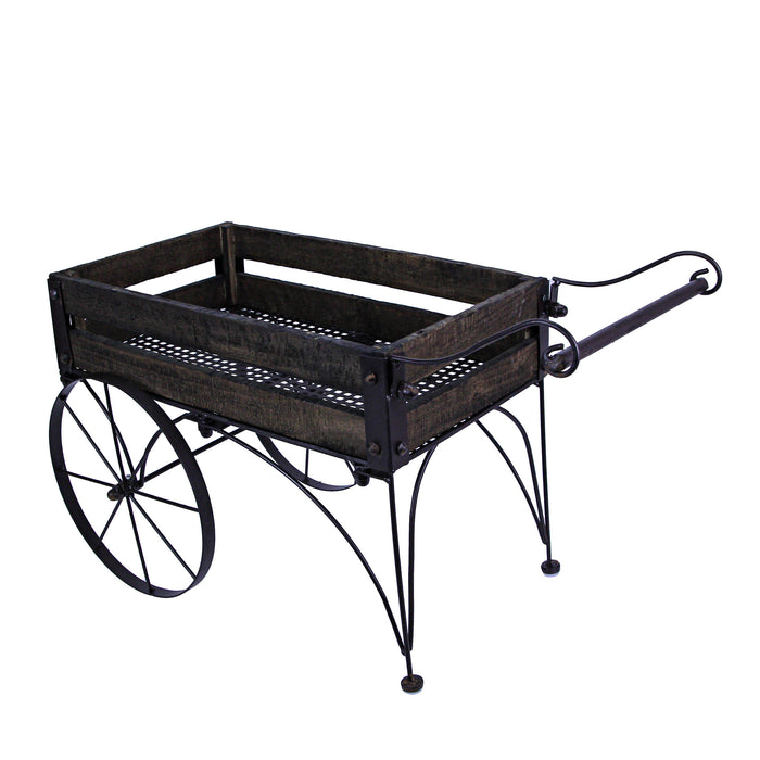 Wood And Metal - Image 3 - 24 Inch Brown Wood & Metal Wagon Planter Indoor Outdoor Rustic Plant Stand