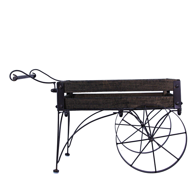 Wood And Metal - Image 6 - 24-Inch Long Light Brown Wood & Metal Wagon Planter - Rustic Indoor Outdoor Plant Stand for Your