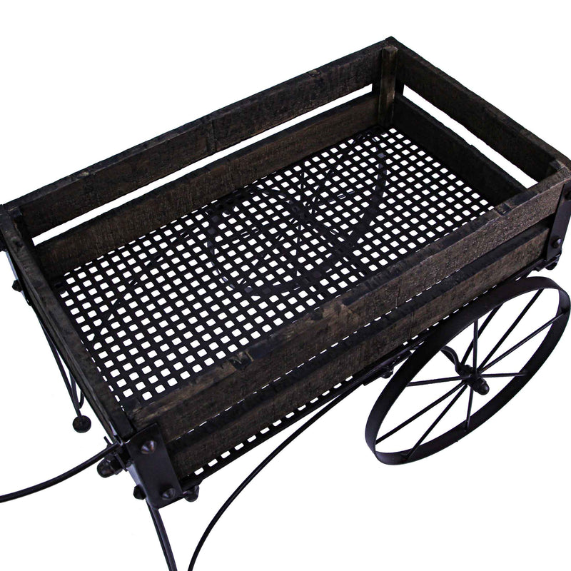 Wood And Metal - Image 7 - 24-Inch Long Light Brown Wood & Metal Wagon Planter - Rustic Indoor Outdoor Plant Stand for Your