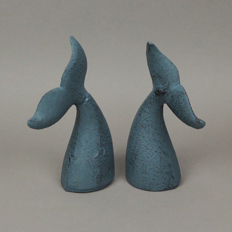 Blue - Image 6 - Set of 2 Nautical Cast Iron Whale Tail Decorative Bookends - Coastal Themed Shelves, and Beach House -