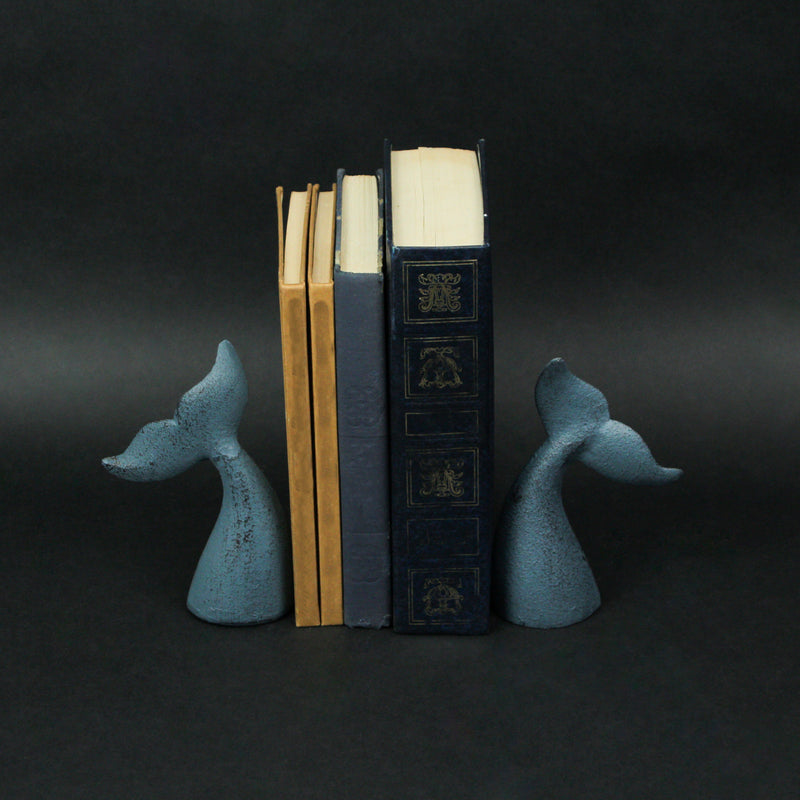 Blue - Image 7 - Set of 2 Nautical Cast Iron Whale Tail Decorative Bookends - Coastal Themed Shelves, and Beach House -