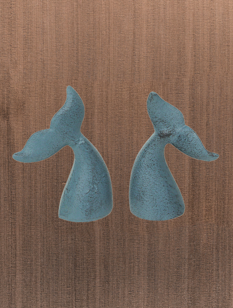 Blue - Image 8 - Set of 2 Nautical Cast Iron Whale Tail Decorative Bookends - Coastal Themed Shelves, and Beach House -