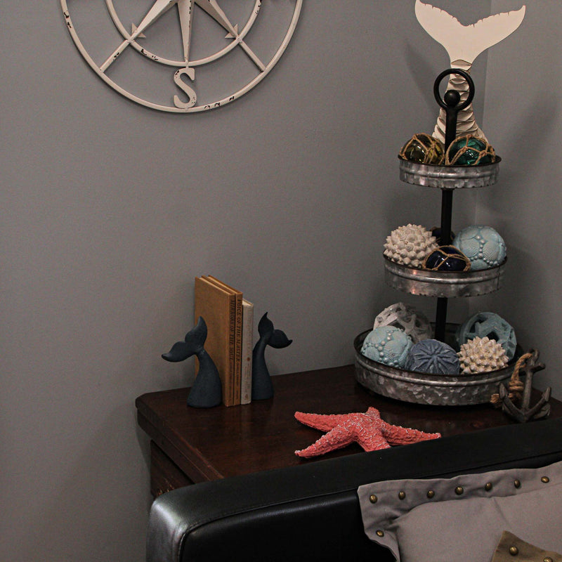 Blue - Image 4 - Set of 2 Nautical Cast Iron Whale Tail Decorative Bookends - Coastal Themed Shelves, and Beach House -