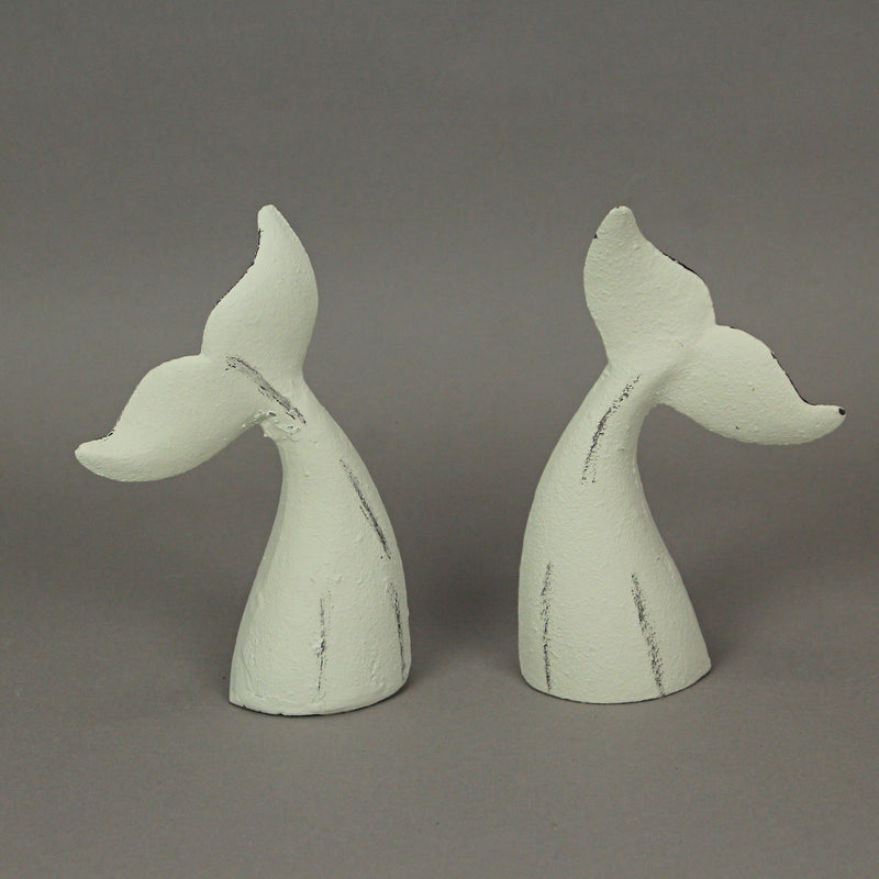 White - Image 10 - Set of 2 Nautical Cast Iron Whale Tail Decorative Bookends for Home Decor, Coastal Themed Shelves, and