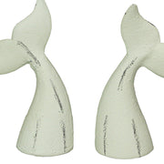 White - Image 2 - Set of 2 Nautical Cast Iron Whale Tail Decorative Bookends for Home Decor, Coastal Themed Shelves, and