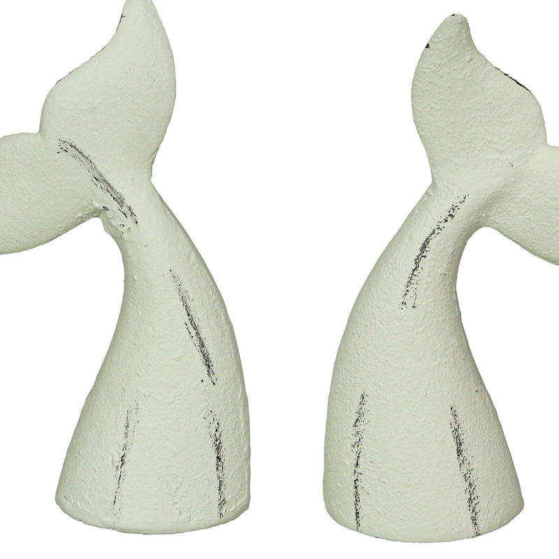 White - Image 2 - Set of 2 Nautical Cast Iron Whale Tail Decorative Bookends for Home Decor, Coastal Themed Shelves, and
