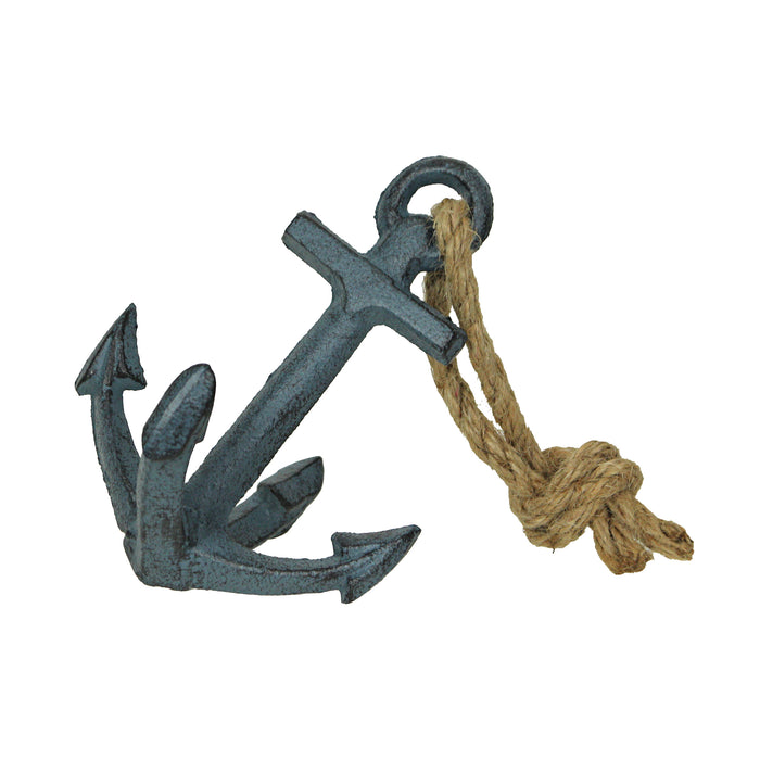 Blue - Image 3 - Set of 2 Blue Cast Iron Boat Anchor Bookends: Nautical Home Decor Sculptures Standing 4.75 Inches High,
