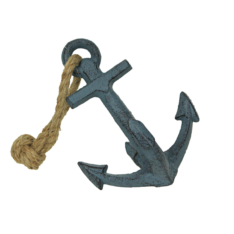 Blue - Image 8 - Set of 2 Blue Cast Iron Boat Anchor Bookends: Nautical Home Decor Sculptures Standing 4.75 Inches High,