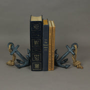 Blue - Image 6 - Set of 2 Blue Cast Iron Boat Anchor Bookends: Nautical Home Decor Sculptures Standing 4.75 Inches High,