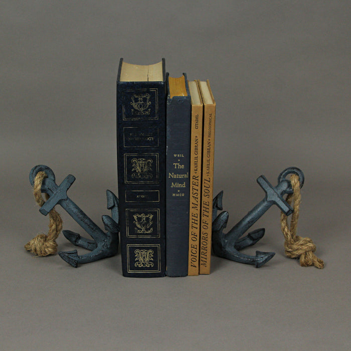 Blue - Image 6 - Set of 2 Blue Cast Iron Boat Anchor Bookends: Nautical Home Decor Sculptures Standing 4.75 Inches High,