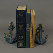 Blue - Image 5 - Set of 2 Blue Cast Iron Boat Anchor Bookends: Nautical Home Decor Sculptures Standing 4.75 Inches High,
