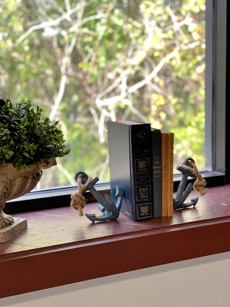 Blue - Image 4 - Set of 2 Blue Cast Iron Boat Anchor Bookends: Nautical Home Decor Sculptures Standing 4.75 Inches High,