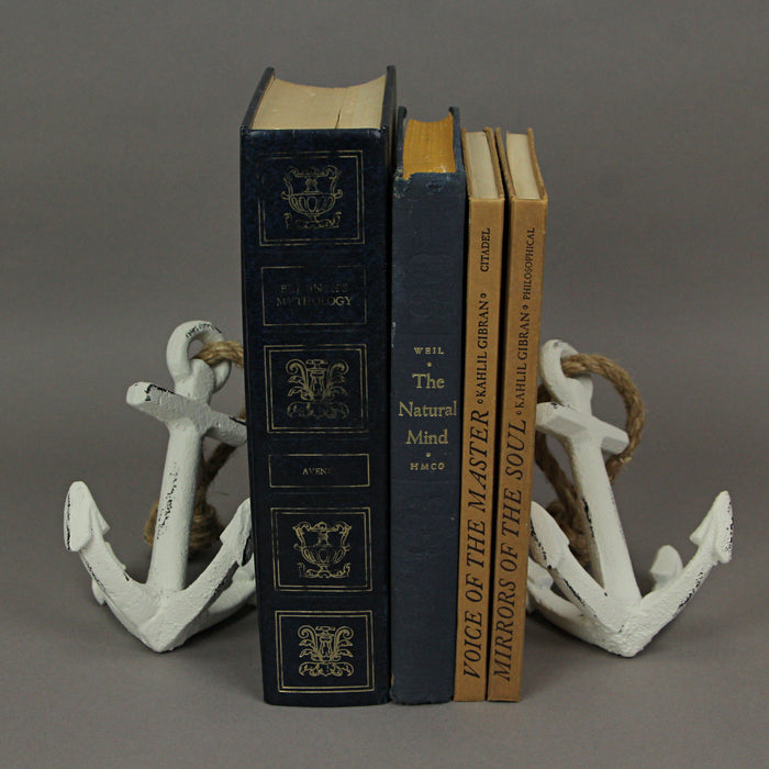 White - Image 8 - Pair of Timeless Antique White Cast Iron Boat Anchor Bookends - Nautical Home Decor Sculptures for Stylish