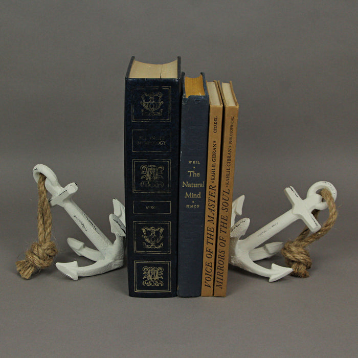 White - Image 7 - Pair of Timeless Antique White Cast Iron Boat Anchor Bookends - Nautical Home Decor Sculptures for Stylish