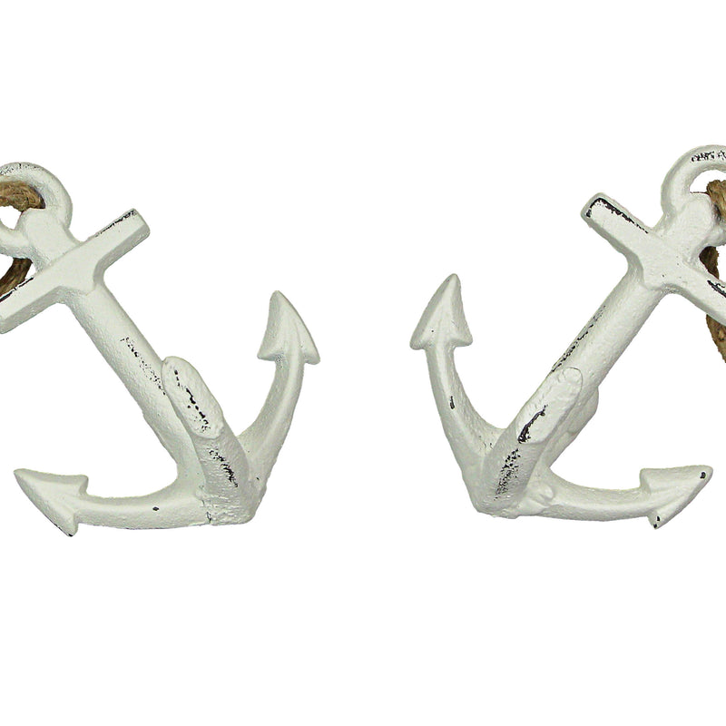 White - Image 2 - Pair of Timeless Antique White Cast Iron Boat Anchor Bookends - Nautical Home Decor Sculptures for Stylish