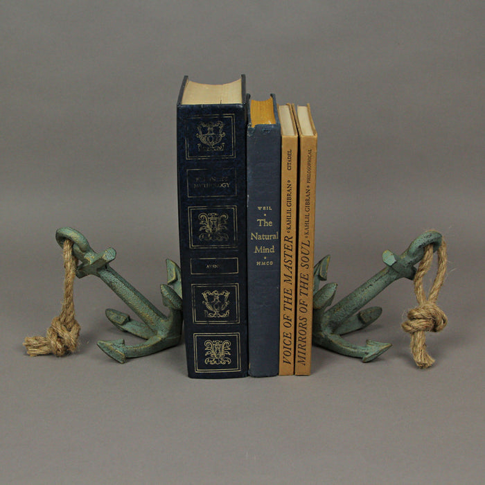Green - Image 6 - Set of 2 Verdigris Green Finish Cast Iron Boat Anchor Decorative Bookends - Nautical Sculptures for Stylish