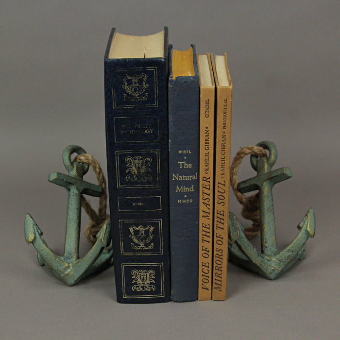 Green - Image 5 - Set of 2 Verdigris Green Finish Cast Iron Boat Anchor Decorative Bookends - Nautical Sculptures for Stylish
