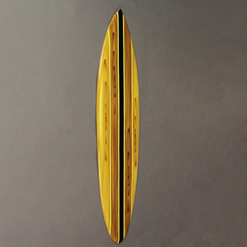 Striped Wooden Surfboard Wall Decor 39 Inch – Decorative Surfboard Wall Art, Retro Beach Coastal Decor, Light Brown Wood Surf